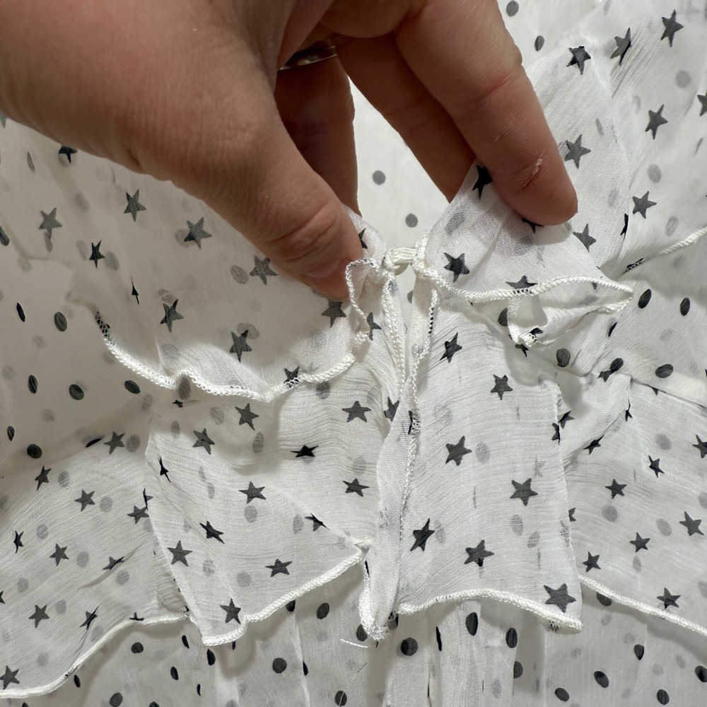 We Are Leone Sheer Ruffle Maxi Robe Dress White Polka Dot Star S/M Resort Vacati - Picture 9 of 16